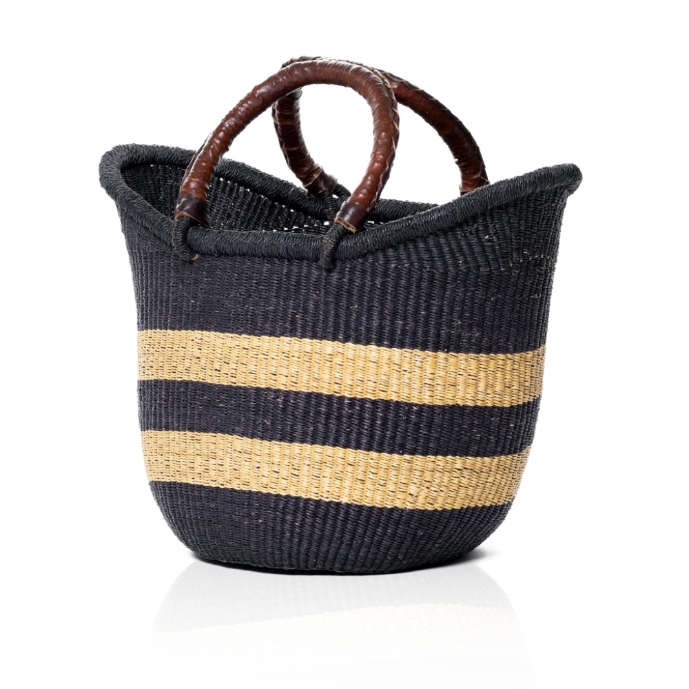 Black and Natural Straw Basket
